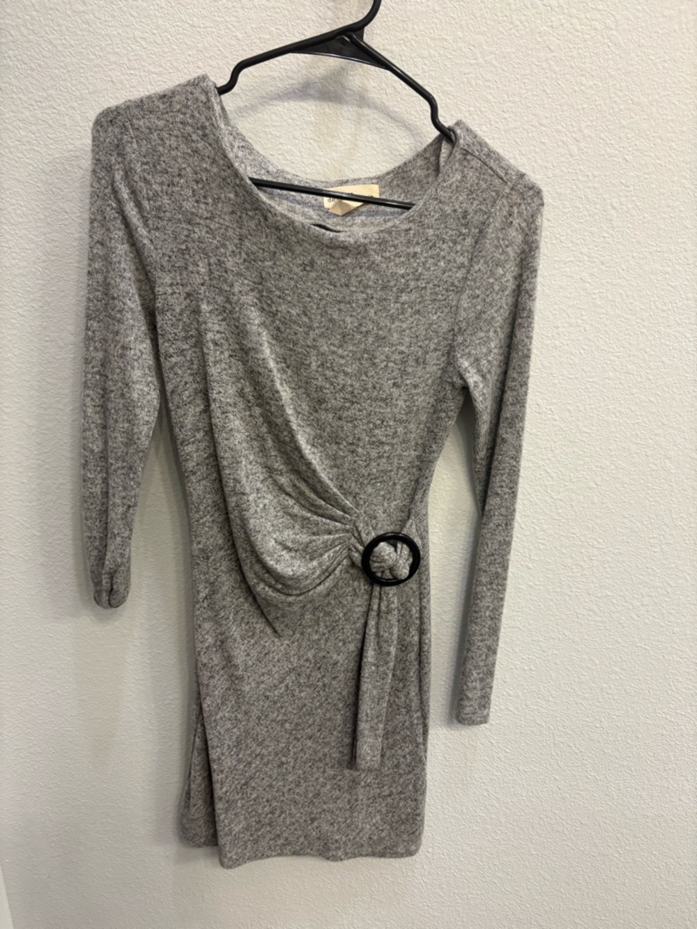 Derek Heart Heather Gray Long-Sleeve Knot Detail Dress